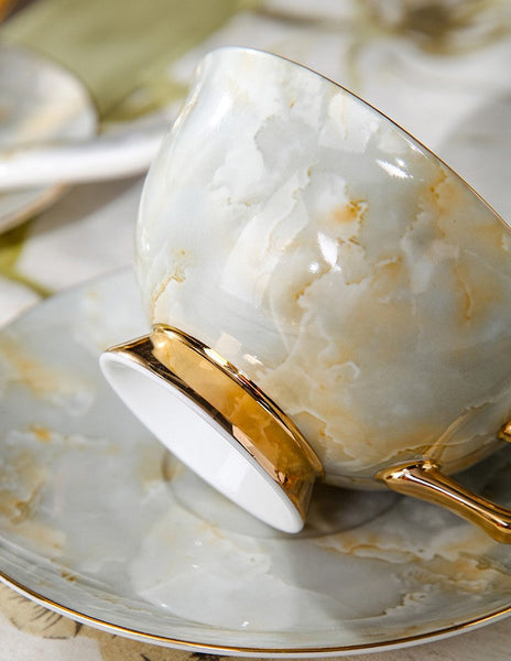 Elegant Ceramic Coffee Cups, 6.8 oz Tea Cup and Saucer in Gift Box as Birthday Gift, Beautiful British Tea Cups, Royal Porcelain Tea Cup Set-HomePaintingDecor