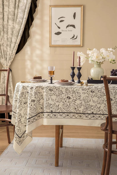 Large Flower Pattern Table Cover for Dining Room Table, Rectangular Tablecloth for Dining Table, Modern Rectangle Tablecloth for Oval Table-HomePaintingDecor