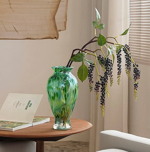 Unique Modern Vases for Flowers, Handmade Flower Vases on Table, Large Green Glass Flower Vases, Modern Glass Flower Vases-HomePaintingDecor