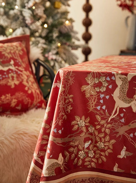 Long Modern Rectangular Tablecloth for Dining Room Table, Forest Deer Red Table Covers, Square Tablecloth for Kitchen, Extra Large Tablecloth for Round Table-HomePaintingDecor