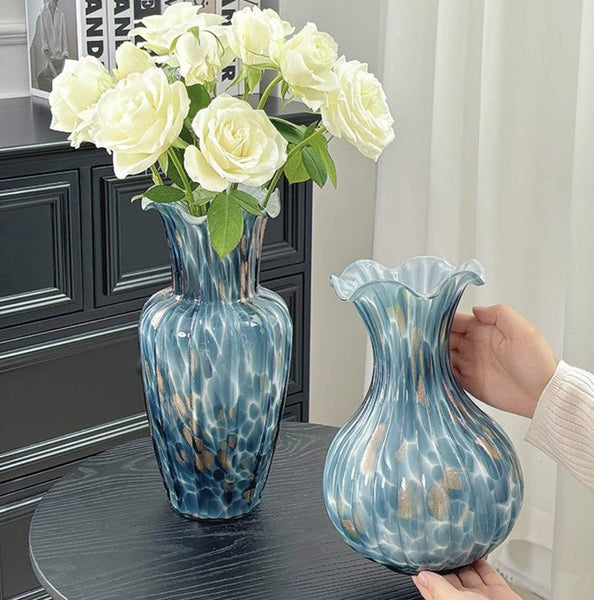 Centerpiece Vases on Table, Handmade Liuli Vases, Color Glaze Vase, Modern Glass Bud Vases, Contemporary Vases for Modern Home Decor-HomePaintingDecor