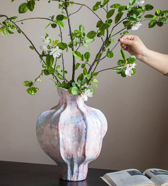 Handmade Modern Flower Vase, Centerpiece Ceramic Bouquet Vases, Large Contemporary Vases on Dining Table, Porcelain Vases for Modern Home Decor-HomePaintingDecor