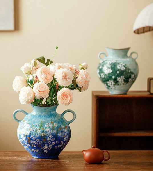 Large Flower Vases on Table, Modern Pottery Flower Vases, Centerpiece on Dining Table, Handmade Water Holding Flower Vases, Pottery Bud Vases-HomePaintingDecor