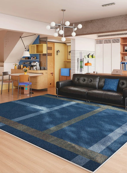 Washable Contemporary Modern Rugs, Blue Modern Rugs for Living Room, Large Modern Rugs for Dining Room, Modern Rugs Next to Bed-HomePaintingDecor
