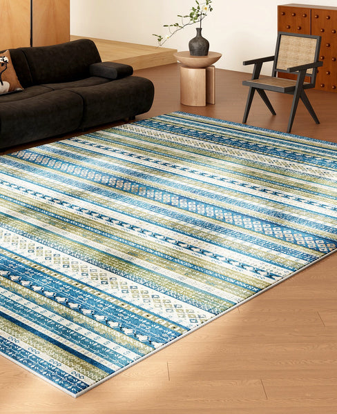 Blue Modern Rugs for Dining Room, Boho Style Carpets Next to Bed, Contemporary Modern Rugs, Modern Rugs for Living Room-HomePaintingDecor