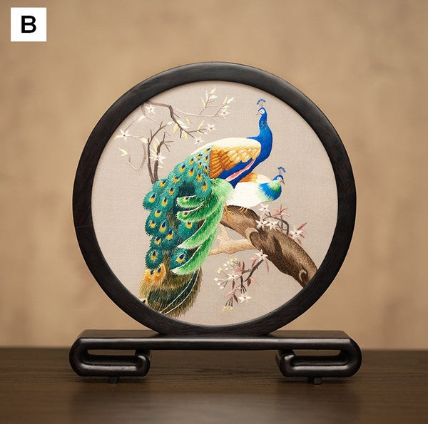 Traditional Chinese Suzhou Embroidery Ornament, Exclusive Business Present Peacock Embroidered Decor, Premium Souvenir, Unique Birthday Gift-HomePaintingDecor
