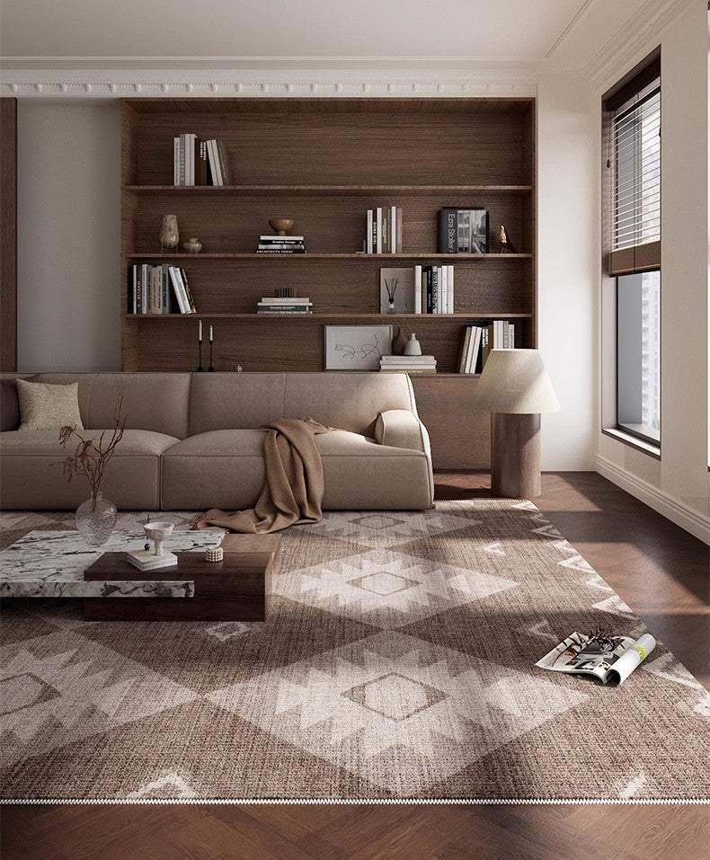 Brown Contemporary Abstract Rugs under Dining Room Table, Large Modern Rugs for Living Room, Mid Century Modern Rugs for Bedroom-HomePaintingDecor