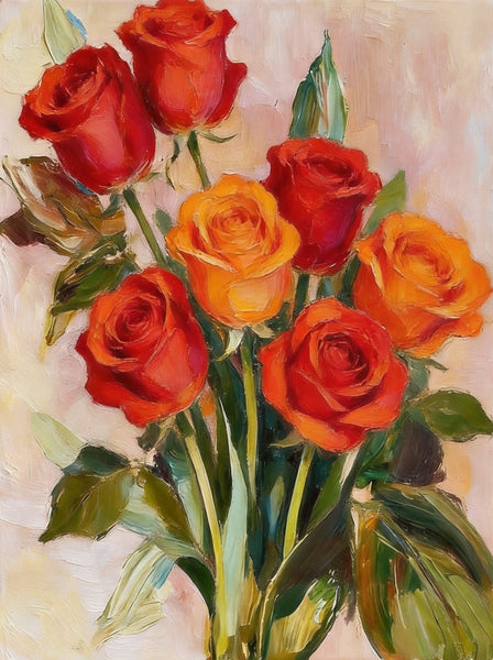 Hand Painted Canvas Art, Original Flower Paintings, A Bunch of Red Rose Flowers, Original Oil Paintings, Small Canvas Artwork