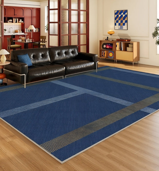 Washable Contemporary Modern Rugs, Blue Modern Rugs for Living Room, Large Modern Rugs for Dining Room, Modern Rugs Next to Bed-HomePaintingDecor