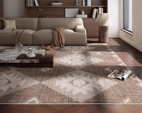 Brown Contemporary Abstract Rugs under Dining Room Table, Large Modern Rugs for Living Room, Mid Century Modern Rugs for Bedroom-HomePaintingDecor