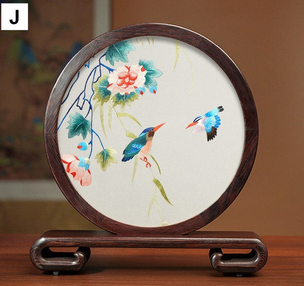 Embroidered Ornament, Traditional Chinese Suzhou Flower and Birds Silk Embroidery Ornaments, Exclusive Business Presents, Creative Birthday Gift, Premium Souvenir-HomePaintingDecor