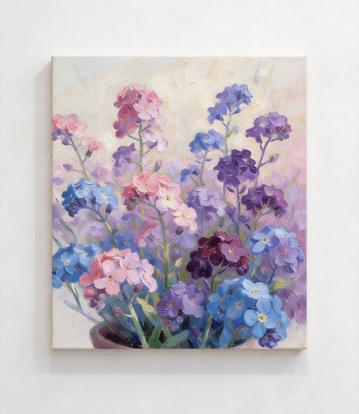 Original Small Canvas Artwork, Purple and Blue Forget-me-nots Blooming Wild, Buy Small Artwork Online, Original Flower Paintings, Hand Painted Canvas Artwork, Still Life Painting