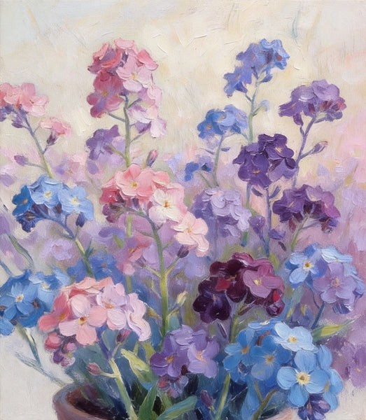 Original Small Canvas Artwork, Purple and Blue Forget-me-nots Blooming Wild, Buy Small Artwork Online, Original Flower Paintings, Hand Painted Canvas Artwork, Still Life Painting-HomePaintingDecor