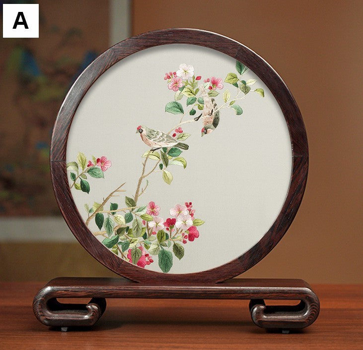 Exclusive Business Presents, Flower and Birds Silk Embroidery Ornaments, Creative Birthday Gift, Premium Souvenir, Traditional Chinese Suzhou Silk Embroidery-HomePaintingDecor