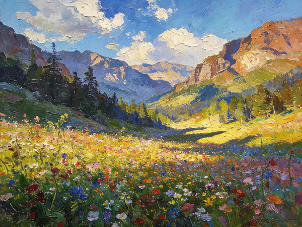 Small Landscape Paintings, Mountain Meadow in Bloom, A Lush Floral Landscape, Original Wall Paintings, Original Artwork Small Paintings, On Canvas Small Wall Paintings, Hand Painted Canvas Art-HomePaintingDecor