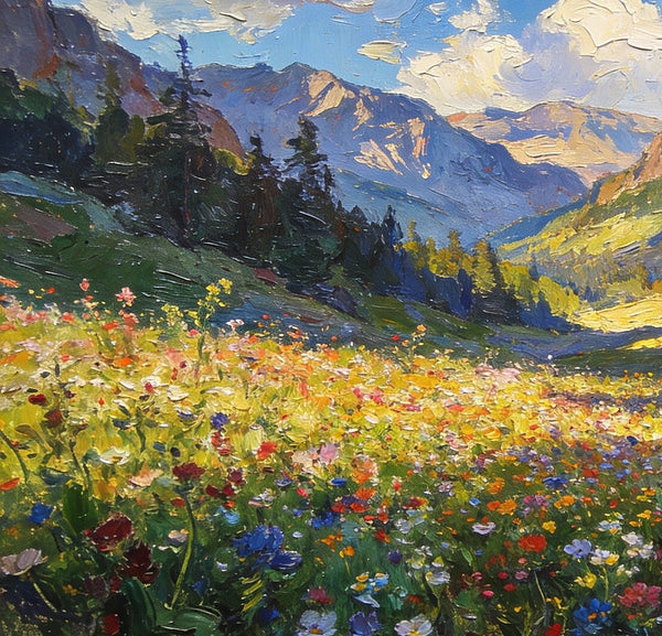 Small Landscape Paintings, Mountain Meadow in Bloom, A Lush Floral Landscape, Original Wall Paintings, Original Artwork Small Paintings, On Canvas Small Wall Paintings, Hand Painted Canvas Art-HomePaintingDecor