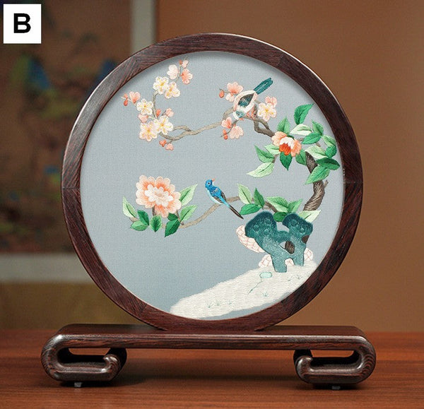 Exclusive Business Presents, Flower and Birds Silk Embroidery Ornaments, Creative Birthday Gift, Premium Souvenir, Traditional Chinese Suzhou Silk Embroidery-HomePaintingDecor