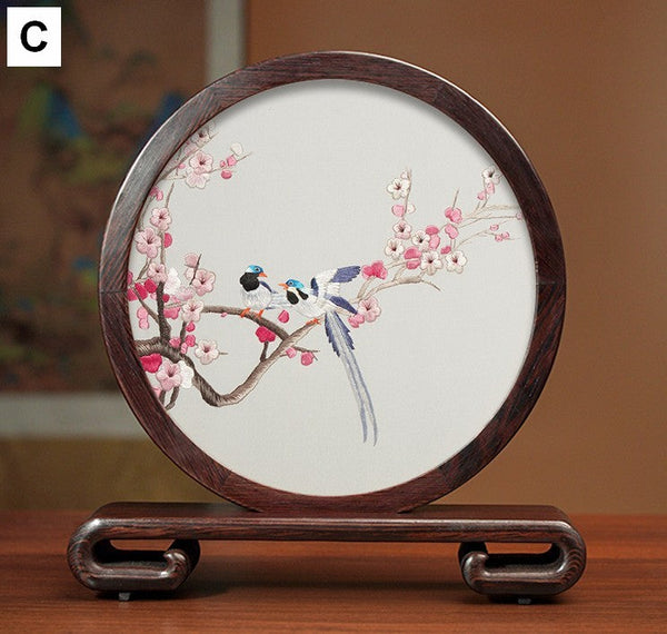Exclusive Business Presents, Flower and Birds Silk Embroidery Ornaments, Creative Birthday Gift, Premium Souvenir, Traditional Chinese Suzhou Silk Embroidery-HomePaintingDecor