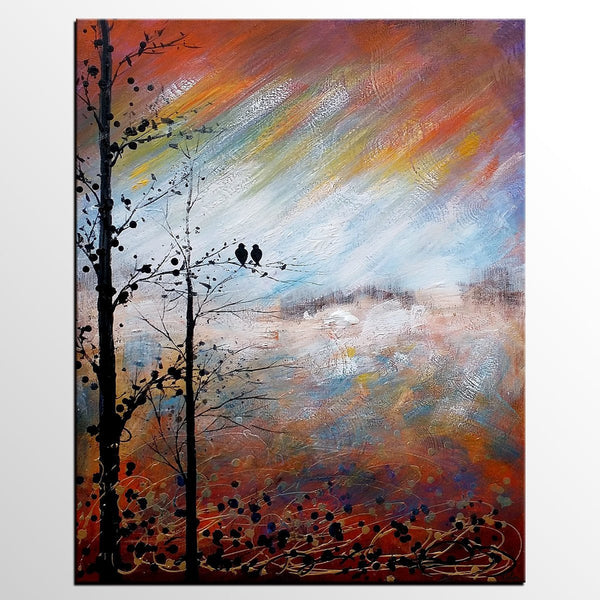 Love Birds Painting, Simple Abstract Painting, Landscape Acrylic Painting, Acrylic Canvas Painting, Bedroom Wall Art Paintings, C-HomePaintingDecor