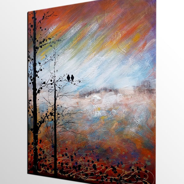 Love Birds Painting, Simple Abstract Painting, Landscape Acrylic Painting, Acrylic Canvas Painting, Bedroom Wall Art Paintings, C-HomePaintingDecor