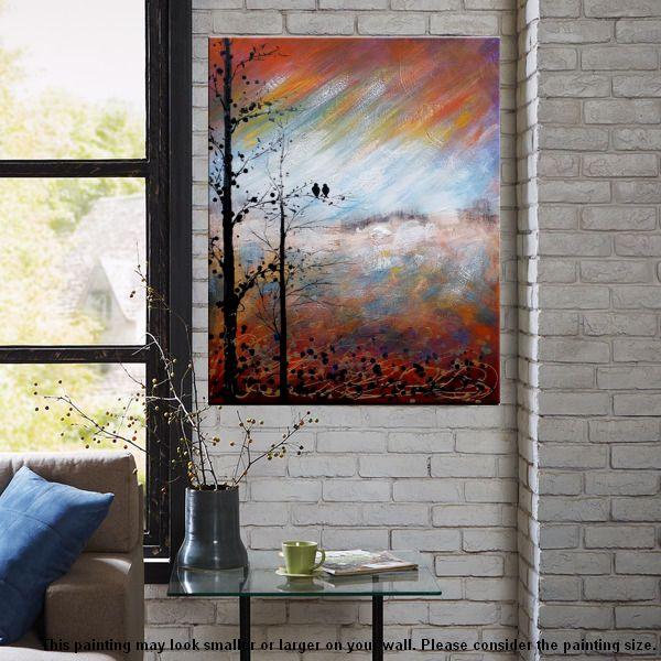 Love Birds Painting, Simple Abstract Painting, Landscape Acrylic Painting, Acrylic Canvas Painting, Bedroom Wall Art Paintings, C-HomePaintingDecor