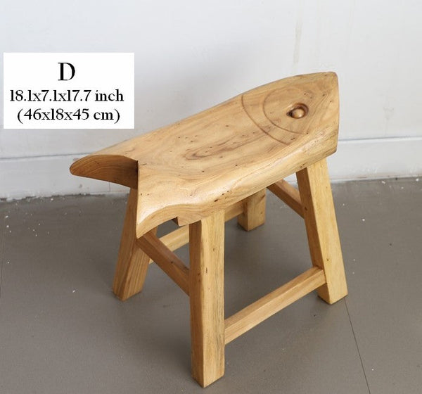 Children's Wooden Stool, Sofa Stool, Dining Table Stool, Handmade Solid Wood low Stool, Creative Shoe-changing Stool, Old Elm Wood Stool-HomePaintingDecor