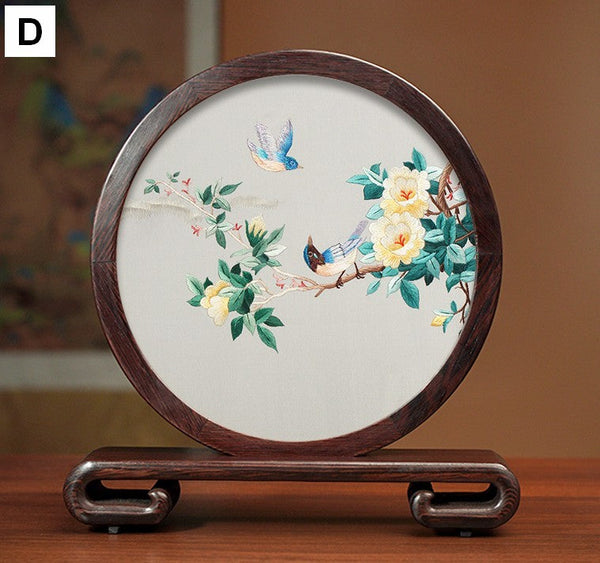 Exclusive Business Presents, Flower and Birds Silk Embroidery Ornaments, Creative Birthday Gift, Premium Souvenir, Traditional Chinese Suzhou Silk Embroidery-HomePaintingDecor