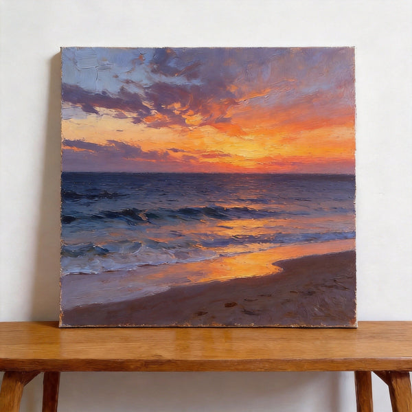 Small Canvas Wall Art Paintings, Sunset Beach Painting, Hand Painted Canvas Art, Original Seascape Paintings, Original Oil Paintings, Buy Small Artwork Online-HomePaintingDecor