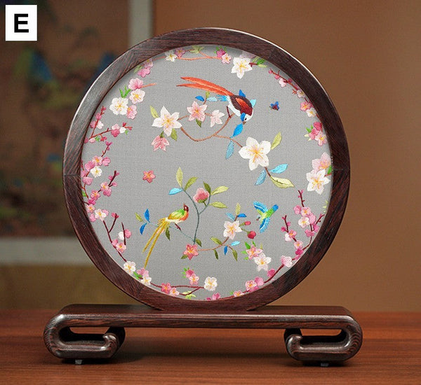 Exclusive Business Presents, Flower and Birds Silk Embroidery Ornaments, Creative Birthday Gift, Premium Souvenir, Traditional Chinese Suzhou Silk Embroidery-HomePaintingDecor