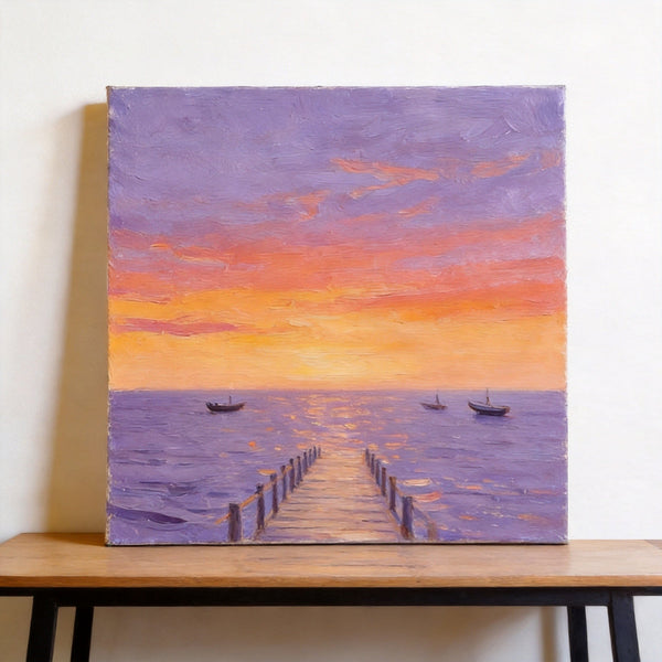 Serene Hour of the Ocean Sunset, Sunset Paintings, Hand Painted Canvas Art, Small Canvas Wall Art Paintings, Original Seascape Paintings, Original Oil Paintings, Buy Small Artwork Online-HomePaintingDecor