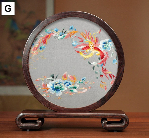 Flower and Birds Silk Embroidery Ornaments, Exclusive Business Presents, Creative Birthday Gift, Premium Souvenir, Traditional Chinese Suzhou Silk Embroidery-HomePaintingDecor
