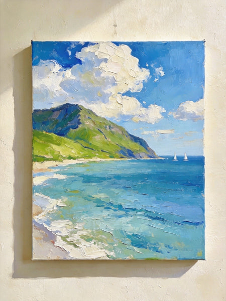 Hand Painted Canvas Art, Sunlit Coastal Sails, Original Landscape Paintings, Original Oil Paintings, Small Canvas Wall Art Paintings, Buy Small Paintings Online-HomePaintingDecor