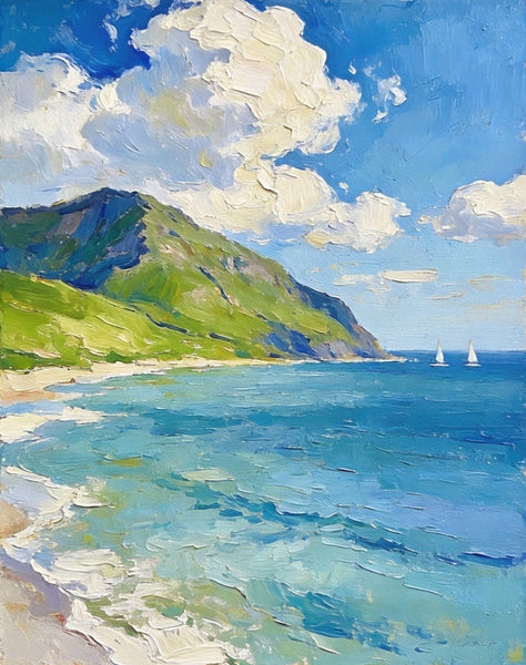 Hand Painted Canvas Art, Sunlit Coastal Sails, Original Landscape Paintings, Original Oil Paintings, Small Canvas Wall Art Paintings, Buy Small Paintings Online-HomePaintingDecor