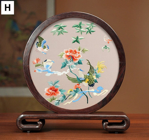 Flower and Birds Silk Embroidery Ornaments, Exclusive Business Presents, Creative Birthday Gift, Premium Souvenir, Traditional Chinese Suzhou Silk Embroidery-HomePaintingDecor