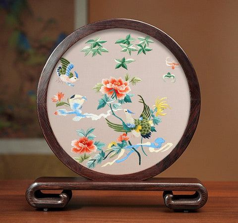 Exclusive Business Presents, Flower and Birds Silk Embroidery Ornaments, Creative Birthday Gift, Premium Souvenir, Traditional Chinese Suzhou Silk Embroidery-HomePaintingDecor