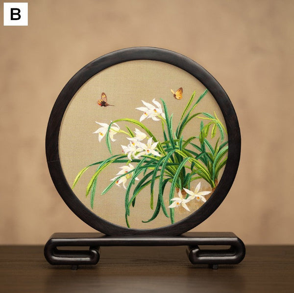 Unique Birthday Gift, Traditional Chinese Suzhou Embroidery Ornament, Exclusive Business Present Flower and Butterfly Embroidered Decor, Premium Souvenir-HomePaintingDecor