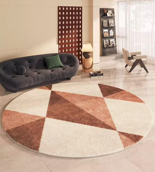 Large Contemporary Round Rugs, Geometric Modern Rugs for Bedroom, Modern Area Rugs under Coffee Table, Thick Round Rugs for Dining Room-HomePaintingDecor