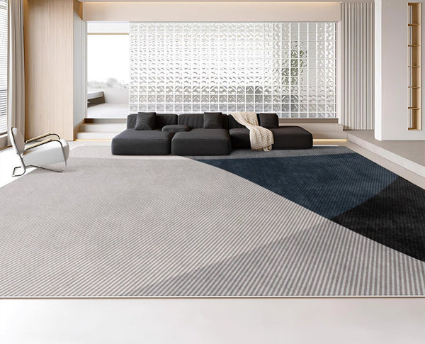 Blue Contemporary Modern Rugs, Geometric Contemporary Rugs Next to Bed, Modern Rugs for Living Room, Contemporary Rugs for Dining Room-HomePaintingDecor