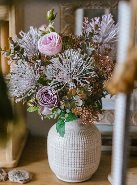 Modern Artificial Flowers for Home Decoration, Rose Flowers, Eucalyptus Globulus, Holly Leaf, Bedroom Flower Arrangement Ideas, Spring Flower Arrangement for Living Room-HomePaintingDecor