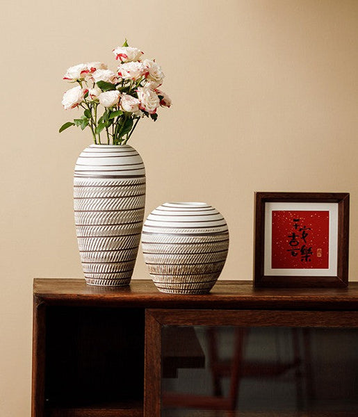 Modern Bouquet Flower Vases, Centerpiece on Dining Table, Large Flower Vase on Table, Handmade Pottery Flower Vases Urn, Water Holding Flower Vases-HomePaintingDecor