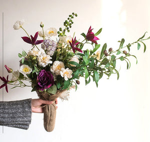 Clematis, Olive Branch, Sweet Alyssum, Corn poppy, Cranberry, Iceberg Rose Flowers, Unique Flower Arrangement for Home Decoration, Beautiful Artificial Flowers for Living Room-HomePaintingDecor