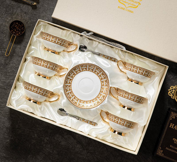 Handmade Elegant British Ceramic Coffee Cups, Unique Tea Cup and Saucer in Gift Box, Bone China Porcelain Tea Cup Set for Office, Yellow Ceramic Cups-HomePaintingDecor