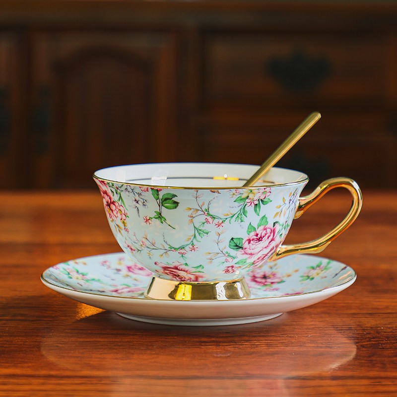 Ceramic Coffee Cup With Saucer Floral Porcelain Tea Cups, Elegant Bone China Design, Perfect Afternoon Tea