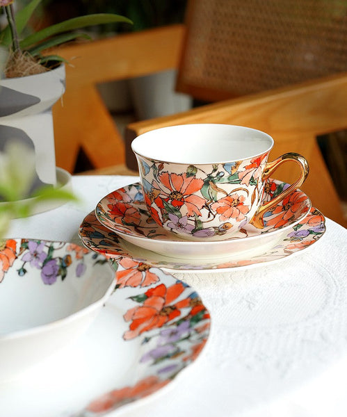 Elegant Ceramic Coffee Cups, Flower Porcelain Tea Cup Saucer Set, British Royal Ceramic Cups for Traditional Afternoon Tea, Unique Tea Cup and Saucer in Gift Box-HomePaintingDecor