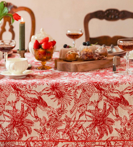 Modern Rectangle Tablecloth for Dining Room Table, Jungle Animals Leopard Parrot Pattern Tablecloth for Home Decoration, Large Square Tablecloth, Christmas Tablecloth-HomePaintingDecor