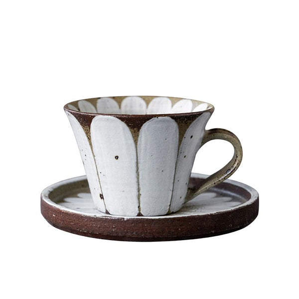 Daisy Flower Pattern Coffee Cup, Cappuccino Coffee Mug, Pottery Coffee Cups, Latte Coffee Cup, Tea Cup, Coffee Cup and Saucer Set