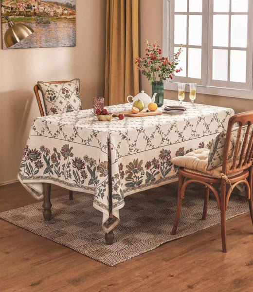 Farmhouse Table Cloth for Oval Table, Rustic Flower Pattern Linen Tablecloth for Kitchen Table, Modern Rectangle Tablecloth Ideas for Dining Room Table-HomePaintingDecor