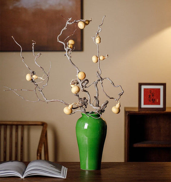 Vintage Flower Vases on Table, Handmade Water Holding Flower Vase, Centerpiece Ceramic Bud Vases, Green Porcelain Flower Vases-HomePaintingDecor