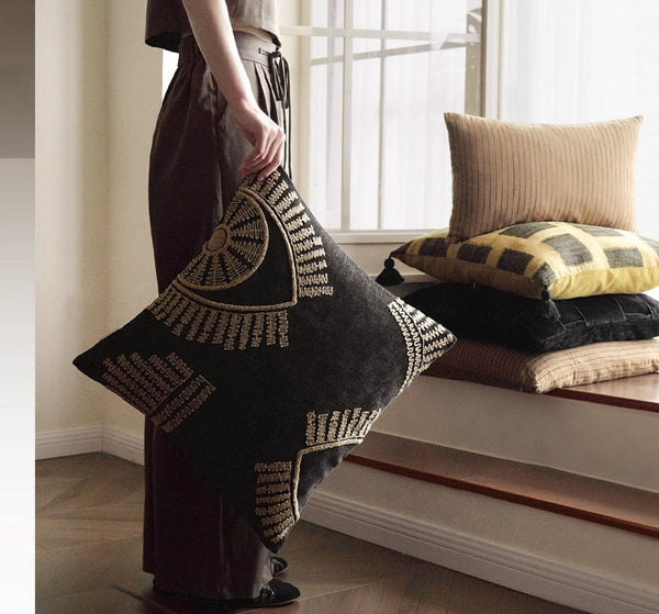 Geometric Modern Sofa Pillows, Large Square Decorative Throw Pillows for Couch, Large Black Decorative Throw Pillows, Black Geometric Sofa Pillows for Interior Design-HomePaintingDecor