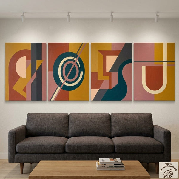 Geometric Contemporary Art, Large Modern Paintings for Living Room, Multi Panel Canvas Paintings, Original Abstract Artwork-HomePaintingDecor